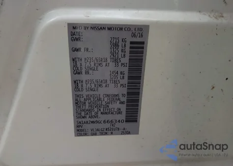 2016 Nissan Pathfinder Sl из США, поврежденный, VIN 5N1AR2MN9GC666340